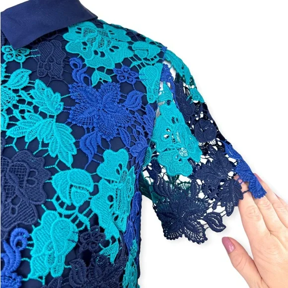 Draper James June Floral Lace Short Sleeve Dress Blue Teal Navy Sz 6 - Picture 6 of 15